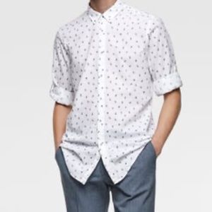 Zara Leaf Print Button-Down Shirt, Size Small